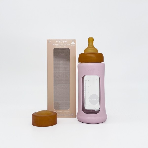 Babyfläschchen aus Glas m. Kautschukmantel / weiter Hals (250 ml) / Powder Pink