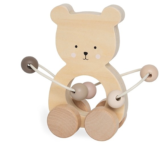 Schiebespielzeug Teddy mit Motorikschleife / Natur