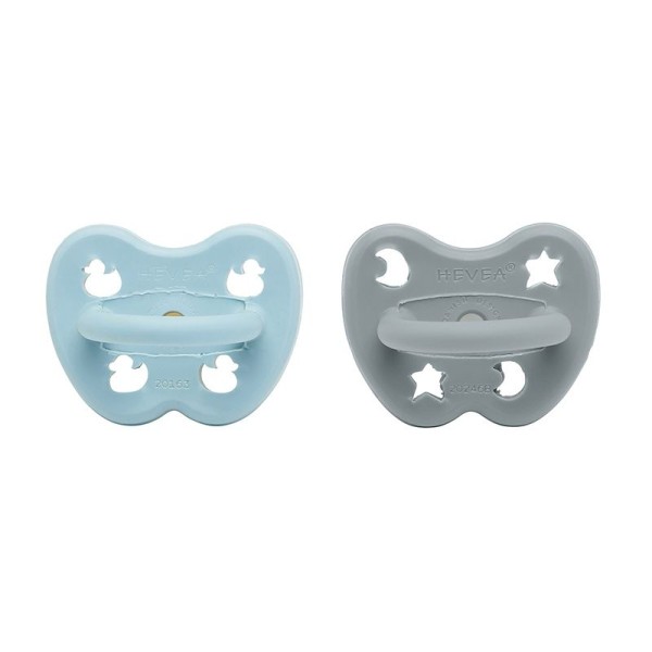 Schnuller 2er-Pack - Naturkautschuk / Maya Blue + Thunder Grey / kiefergerecht / Stern & Mond + Ente (ab 3 Mon.)